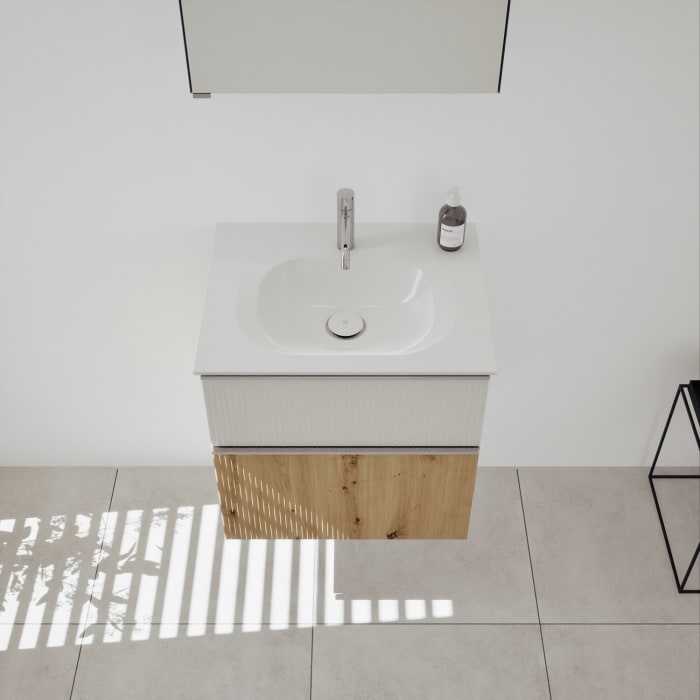 burgbad Fiumo 2.0 Badmöbelset 62 cm mit Waschtisch mit Unterschrank mit Griff G0146 und Spiegelschrank