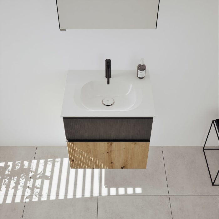 burgbad Fiumo 2.0 Badmöbelset 62 cm mit Waschtisch mit Unterschrank mit Griff G0200 und Spiegelschrank