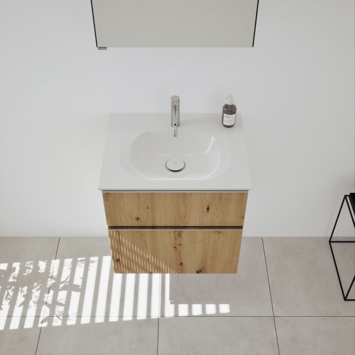 burgbad Fiumo 2.0 Badmöbelset 62 cm mit Waschtisch mit Unterschrank mit Griff G0146 und Spiegelschrank