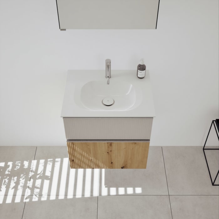 burgbad Fiumo 2.0 Badmöbelset 62 cm mit Waschtisch mit Unterschrank mit Griff G0146 und Spiegelschrank