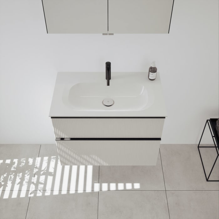 burgbad Fiumo 2.0 Badmöbelset 82 cm mit Waschtisch mit Unterschrank mit Griff G0200 und Spiegelschrank