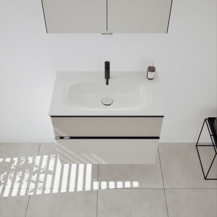 burgbad Fiumo 2.0 Badmöbelset 82 cm mit Waschtisch mit Unterschrank mit Griff G0200 und Spiegelschrank