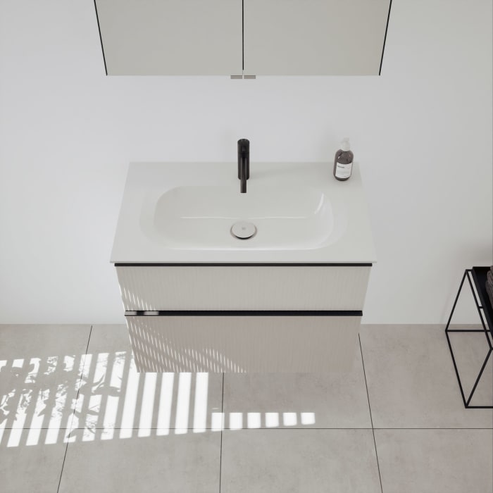 burgbad Fiumo 2.0 Badmöbelset 82 cm mit Waschtisch mit Unterschrank mit Griff G0200 und Spiegelschrank