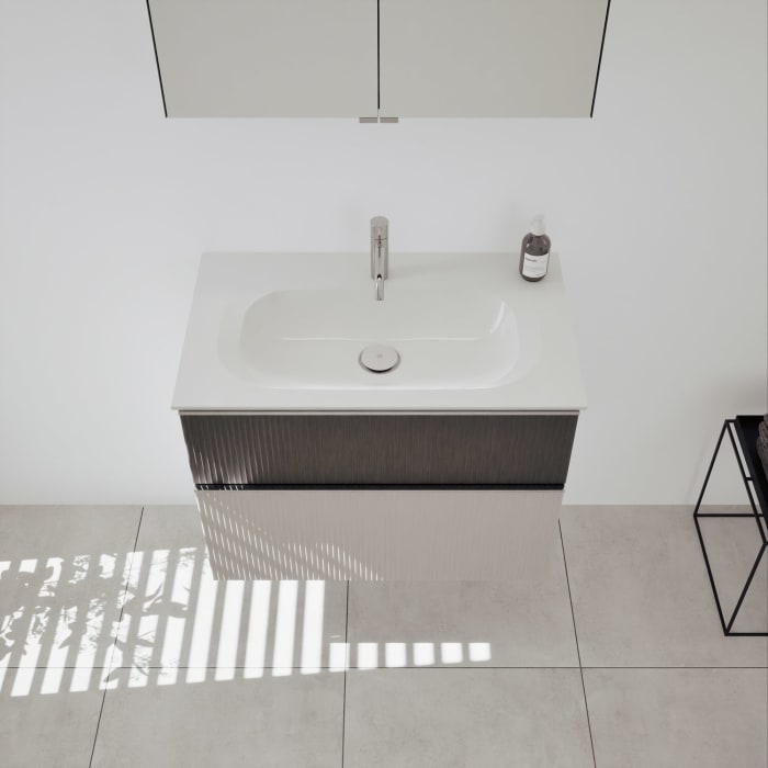 burgbad Fiumo 2.0 Badmöbelset 82 cm mit Waschtisch mit Unterschrank mit Griff G0146 und Spiegelschrank