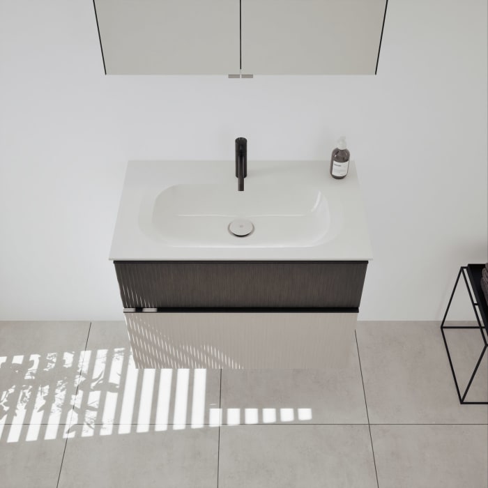 burgbad Fiumo 2.0 Badmöbelset 82 cm mit Waschtisch mit Unterschrank mit Griff G0200 und Spiegelschrank