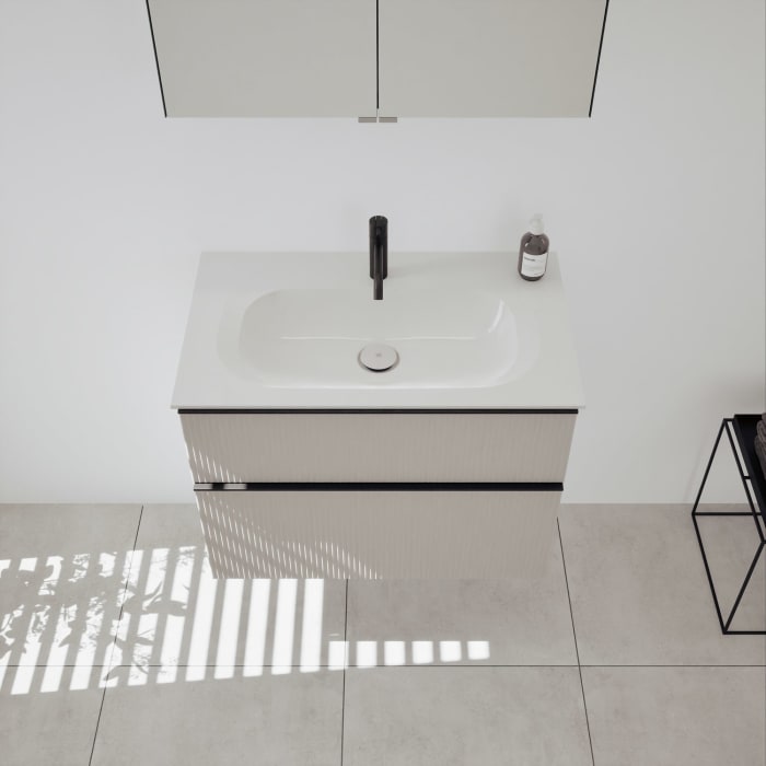 burgbad Fiumo 2.0 Badmöbelset 82 cm mit Waschtisch mit Unterschrank mit Griff G0200 und Spiegelschrank