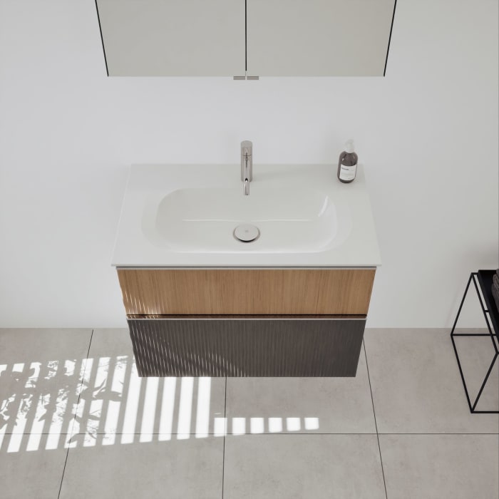 burgbad Fiumo 2.0 Badmöbelset 82 cm mit Waschtisch mit Unterschrank mit Griff G0146 und Spiegelschrank