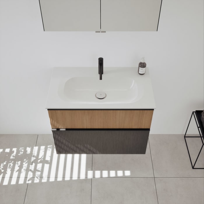 burgbad Fiumo 2.0 Badmöbelset 82 cm mit Waschtisch mit Unterschrank mit Griff G0200 und Spiegelschrank