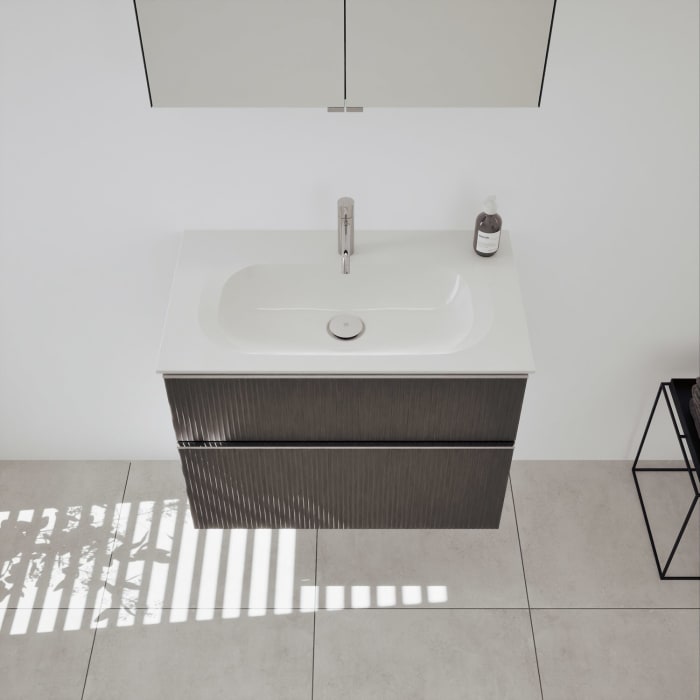 burgbad Fiumo 2.0 Badmöbelset 82 cm mit Waschtisch mit Unterschrank mit Griff G0146 und Spiegelschrank