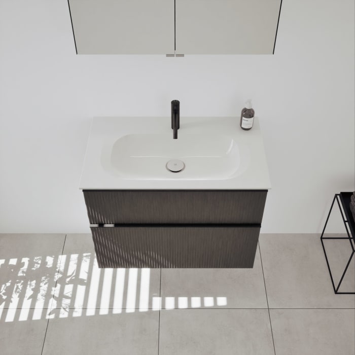 burgbad Fiumo 2.0 Badmöbelset 82 cm mit Waschtisch mit Unterschrank mit Griff G0200 und Spiegelschrank