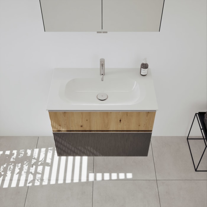 burgbad Fiumo 2.0 Badmöbelset 82 cm mit Waschtisch mit Unterschrank mit Griff G0146 und Spiegelschrank