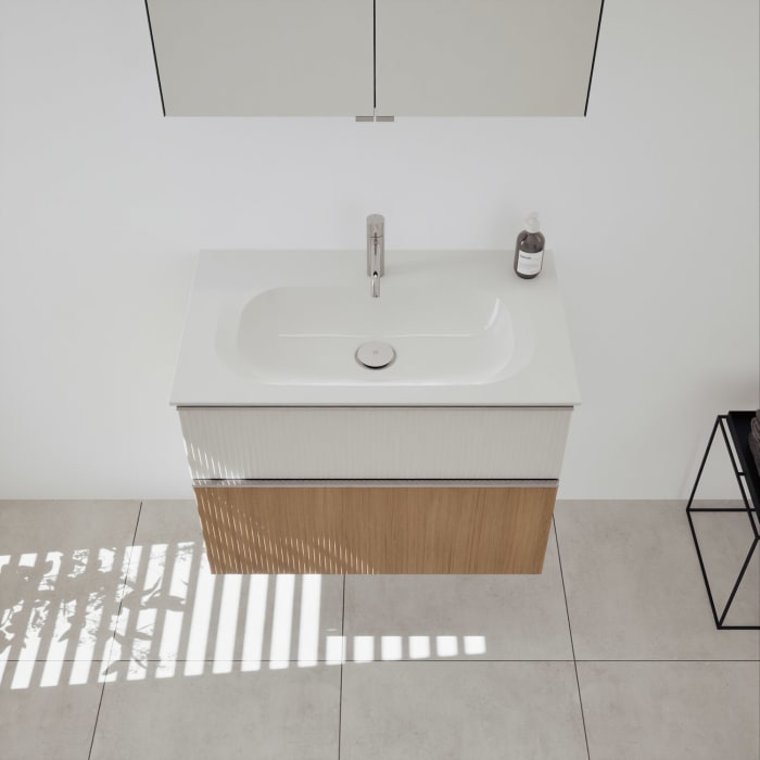 burgbad Fiumo 2.0 Badmöbelset 82 cm mit Waschtisch mit Unterschrank mit Griff G0146 und Spiegelschrank