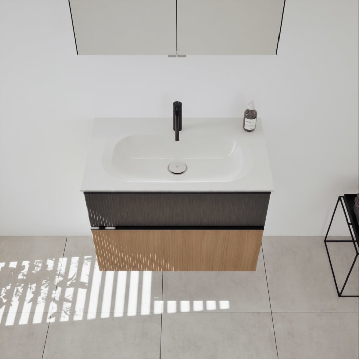 burgbad Fiumo 2.0 Badmöbelset 82 cm mit Waschtisch mit Unterschrank mit Griff G0200 und Spiegelschrank