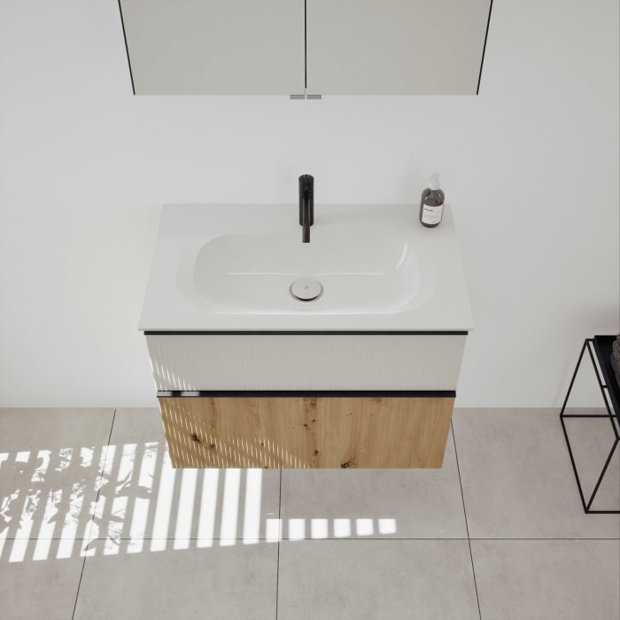 burgbad Fiumo 2.0 Badmöbelset 82 cm mit Waschtisch mit Unterschrank mit Griff G0200 und Spiegelschrank