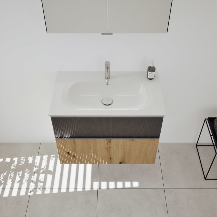 burgbad Fiumo 2.0 Badmöbelset 82 cm mit Waschtisch mit Unterschrank mit Griff G0146 und Spiegelschrank