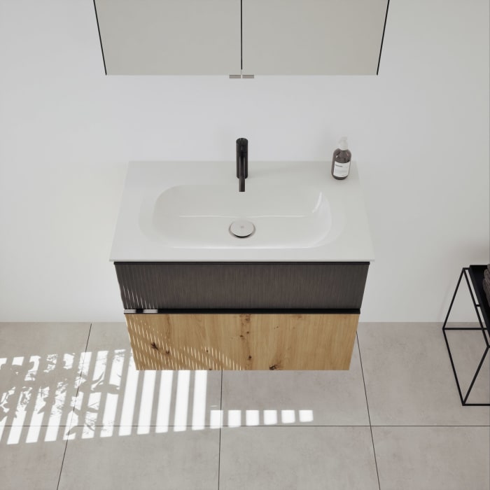 burgbad Fiumo 2.0 Badmöbelset 82 cm mit Waschtisch mit Unterschrank mit Griff G0200 und Spiegelschrank