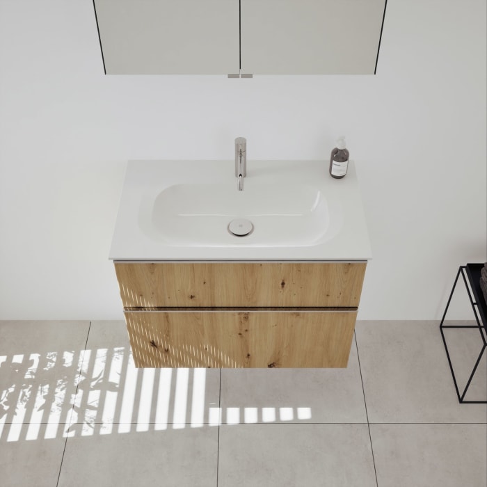 burgbad Fiumo 2.0 Badmöbelset 82 cm mit Waschtisch mit Unterschrank mit Griff G0146 und Spiegelschrank