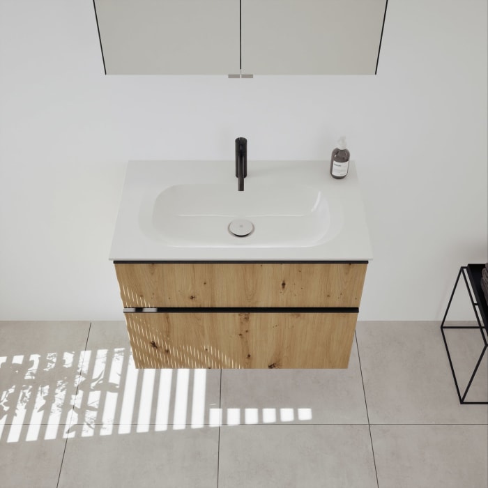 burgbad Fiumo 2.0 Badmöbelset 82 cm mit Waschtisch mit Unterschrank mit Griff G0200 und Spiegelschrank