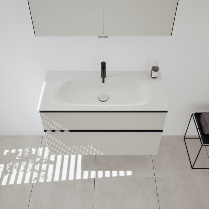 burgbad Fiumo 2.0 Badmöbelset 102 cm mit Waschtisch mit Unterschrank mit Griff G0200 und Spiegelschrank