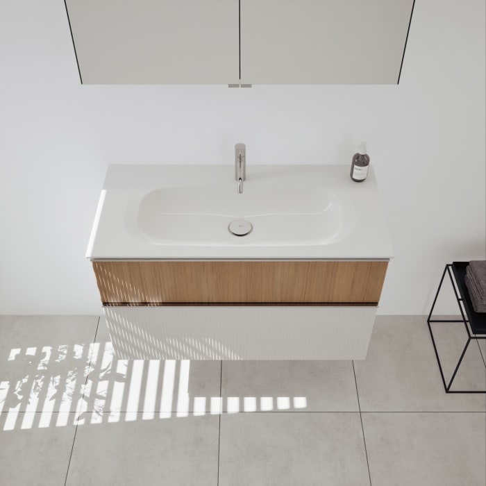 burgbad Fiumo 2.0 Badmöbelset 102 cm mit Waschtisch mit Unterschrank mit Griff G0146 und Spiegelschrank