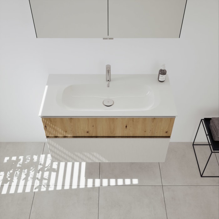 burgbad Fiumo 2.0 Badmöbelset 102 cm mit Waschtisch mit Unterschrank mit Griff G0146 und Spiegelschrank