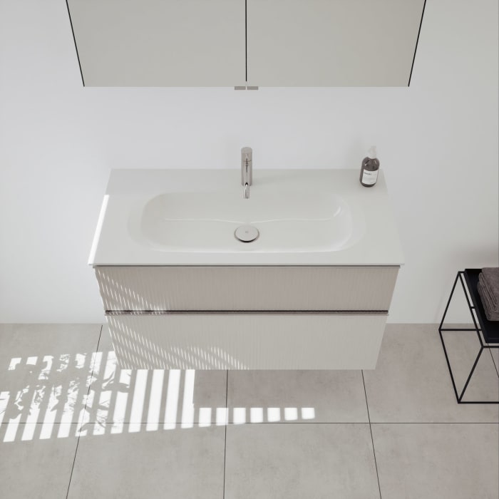 burgbad Fiumo 2.0 Badmöbelset 102 cm mit Waschtisch mit Unterschrank mit Griff G0146 und Spiegelschrank