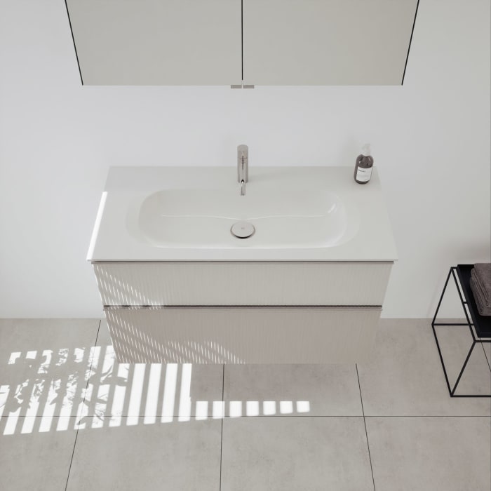 burgbad Fiumo 2.0 Badmöbelset 102 cm mit Waschtisch mit Unterschrank mit Griff G0146 und Spiegelschrank