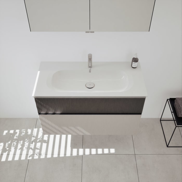 burgbad Fiumo 2.0 Badmöbelset 102 cm mit Waschtisch mit Unterschrank mit Griff G0146 und Spiegelschrank