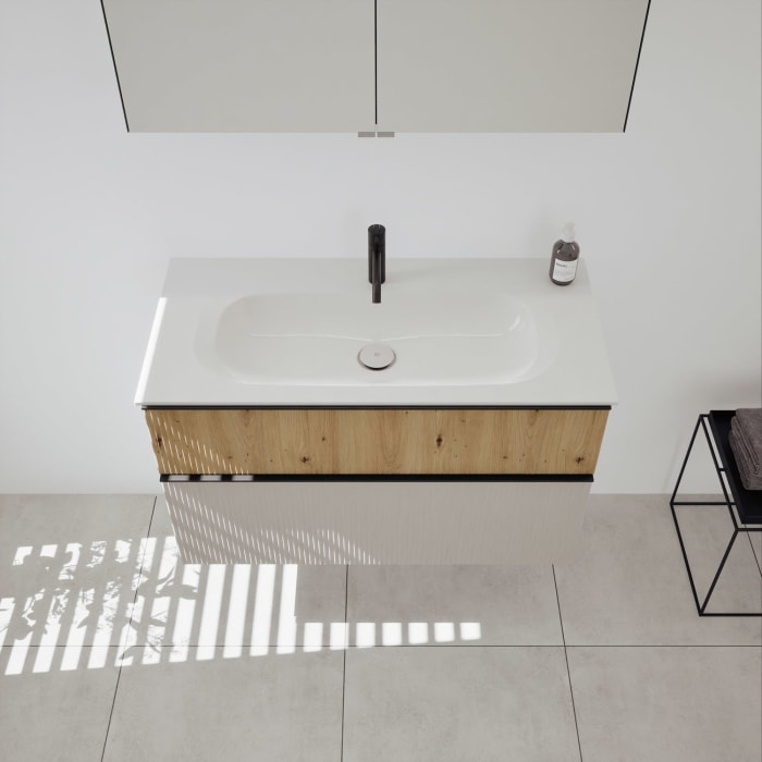 burgbad Fiumo 2.0 Badmöbelset 102 cm mit Waschtisch mit Unterschrank mit Griff G0200 und Spiegelschrank