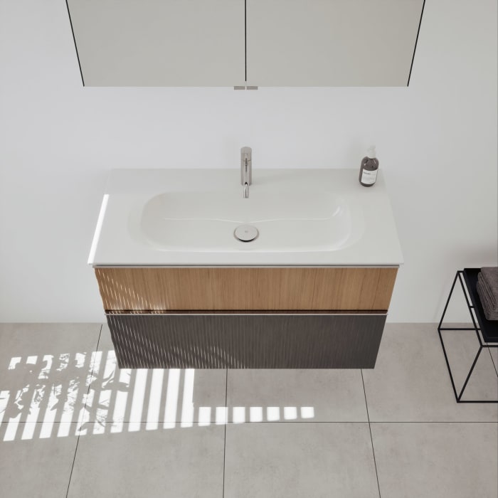 burgbad Fiumo 2.0 Badmöbelset 102 cm mit Waschtisch mit Unterschrank mit Griff G0146 und Spiegelschrank