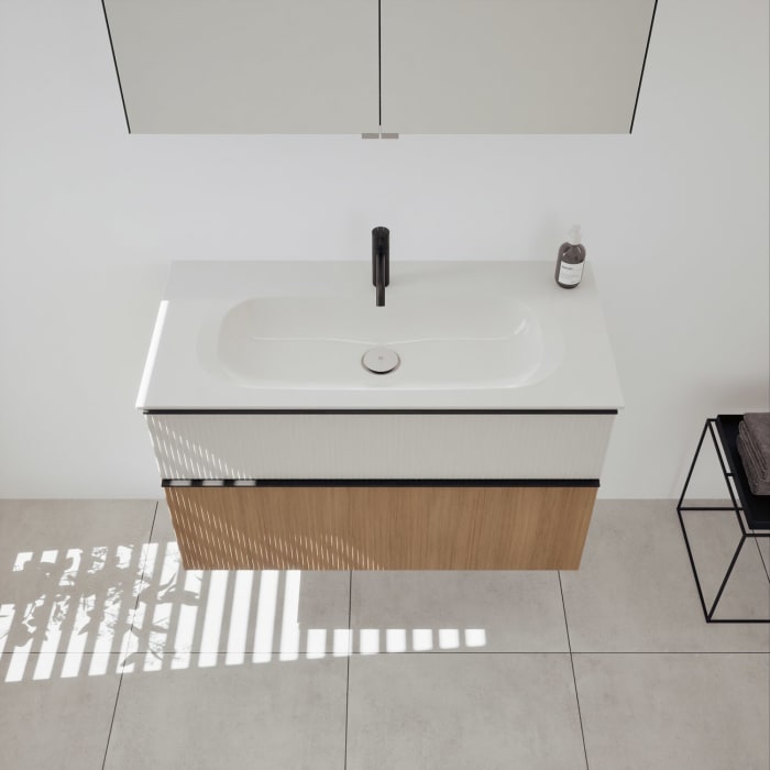 burgbad Fiumo 2.0 Badmöbelset 102 cm mit Waschtisch mit Unterschrank mit Griff G0200 und Spiegelschrank