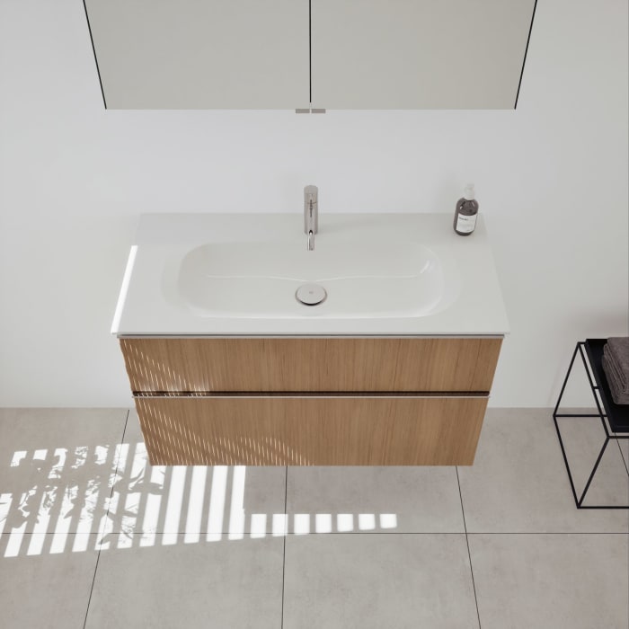 burgbad Fiumo 2.0 Badmöbelset 102 cm mit Waschtisch mit Unterschrank mit Griff G0146 und Spiegelschrank