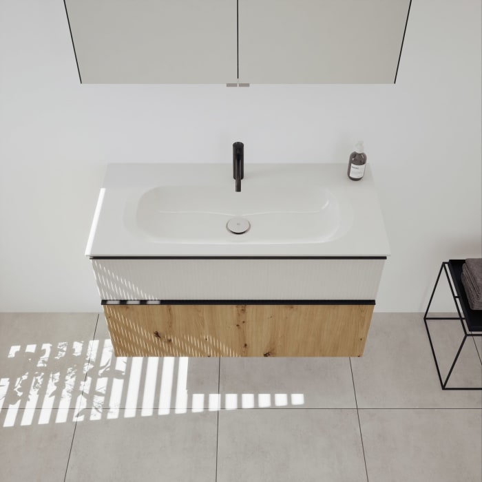 burgbad Fiumo 2.0 Badmöbelset 102 cm mit Waschtisch mit Unterschrank mit Griff G0200 und Spiegelschrank