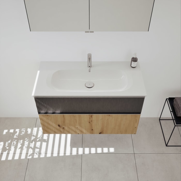 burgbad Fiumo 2.0 Badmöbelset 102 cm mit Waschtisch mit Unterschrank mit Griff G0146 und Spiegelschrank