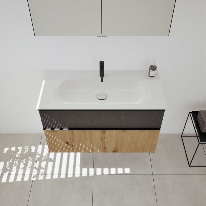 burgbad Fiumo 2.0 Badmöbelset 102 cm mit Waschtisch mit Unterschrank mit Griff G0200 und Spiegelschrank