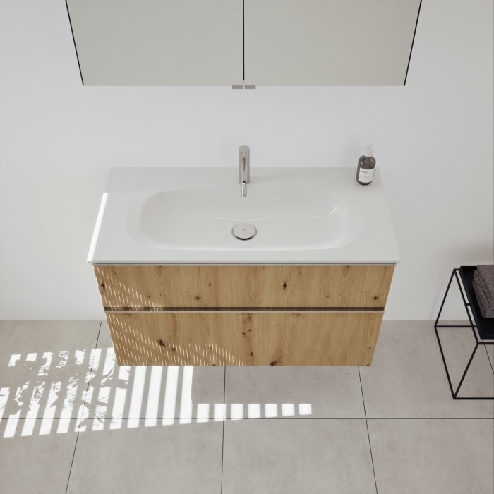 burgbad Fiumo 2.0 Badmöbelset 102 cm mit Waschtisch mit Unterschrank mit Griff G0146 und Spiegelschrank