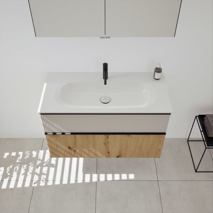 burgbad Fiumo 2.0 Badmöbelset 102 cm mit Waschtisch mit Unterschrank mit Griff G0200 und Spiegelschrank