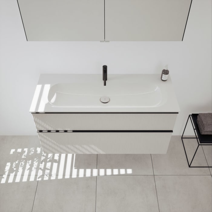 burgbad Fiumo 2.0 Badmöbelset 122 cm mit Waschtisch mit Unterschrank mit Griff G0200 und Spiegelschrank