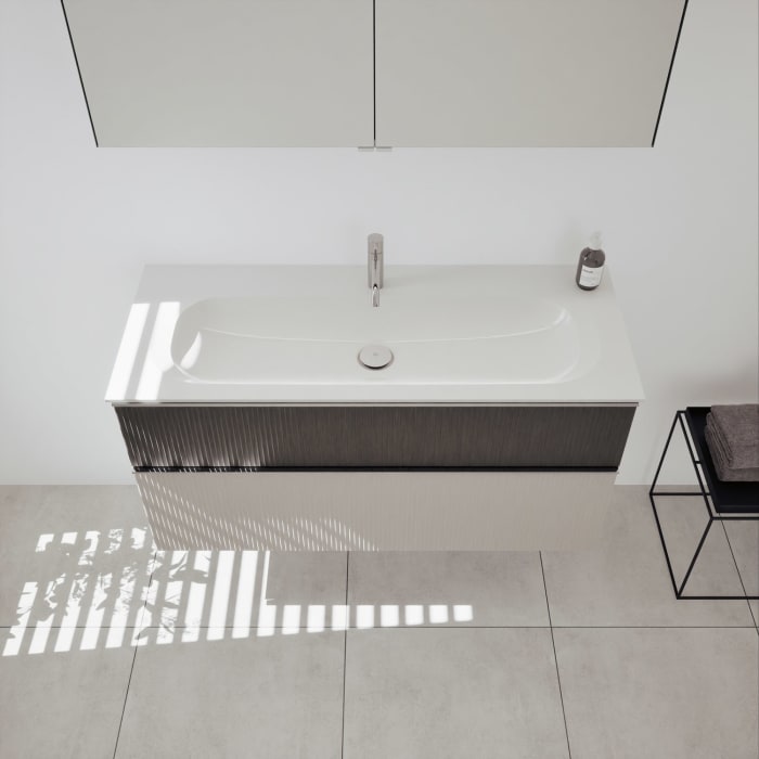 burgbad Fiumo 2.0 Badmöbelset 122 cm mit Waschtisch mit Unterschrank mit Griff G0146 und Spiegelschrank