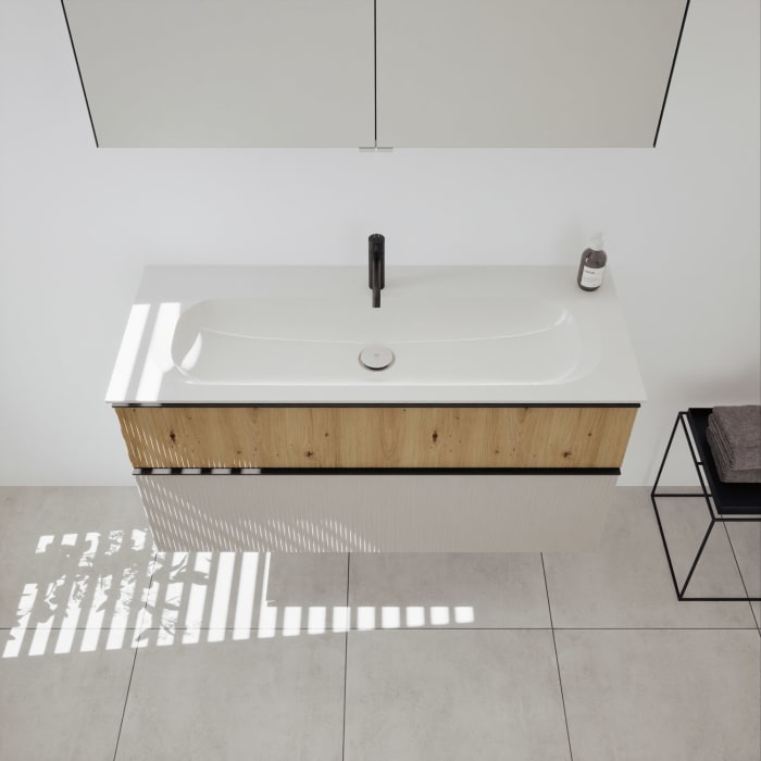 burgbad Fiumo 2.0 Badmöbelset 122 cm mit Waschtisch mit Unterschrank mit Griff G0200 und Spiegelschrank