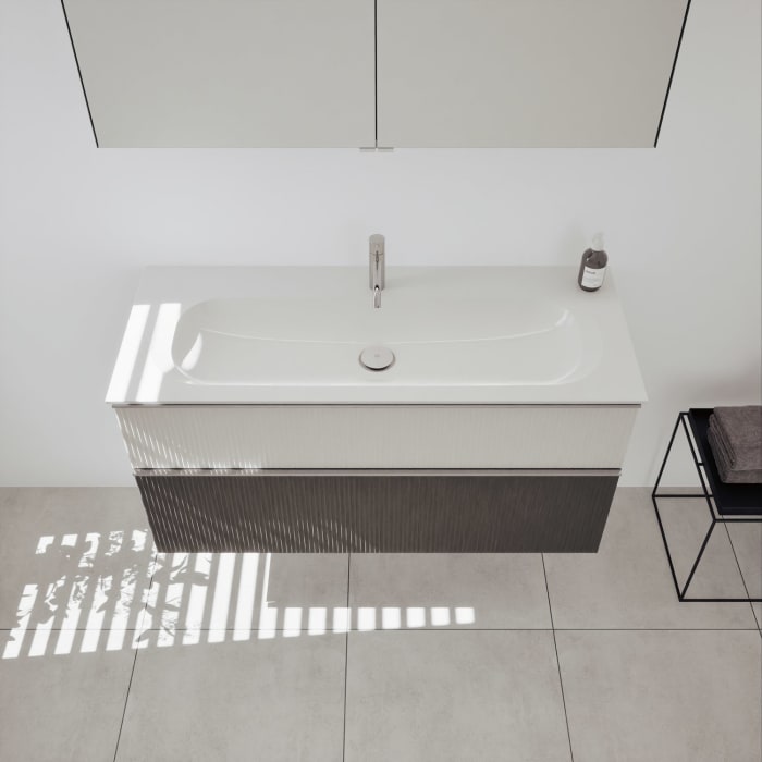 burgbad Fiumo 2.0 Badmöbelset 122 cm mit Waschtisch mit Unterschrank mit Griff G0146 und Spiegelschrank