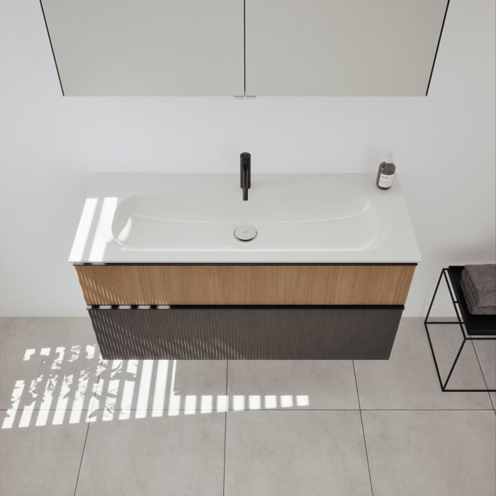 burgbad Fiumo 2.0 Badmöbelset 122 cm mit Waschtisch mit Unterschrank mit Griff G0200 und Spiegelschrank