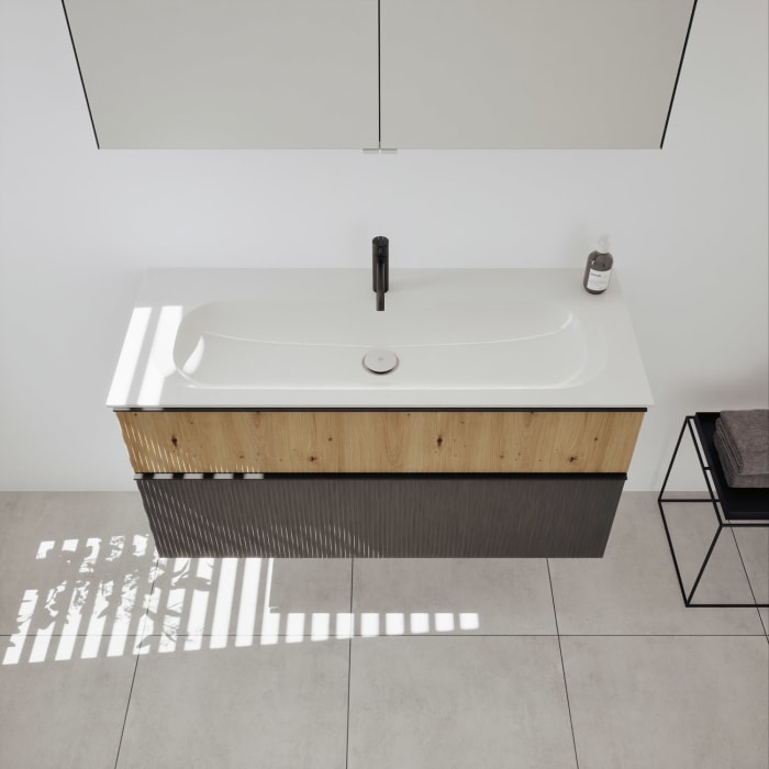 burgbad Fiumo 2.0 Badmöbelset 122 cm mit Waschtisch mit Unterschrank mit Griff G0200 und Spiegelschrank