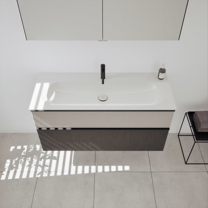 burgbad Fiumo 2.0 Badmöbelset 122 cm mit Waschtisch mit Unterschrank mit Griff G0200 und Spiegelschrank