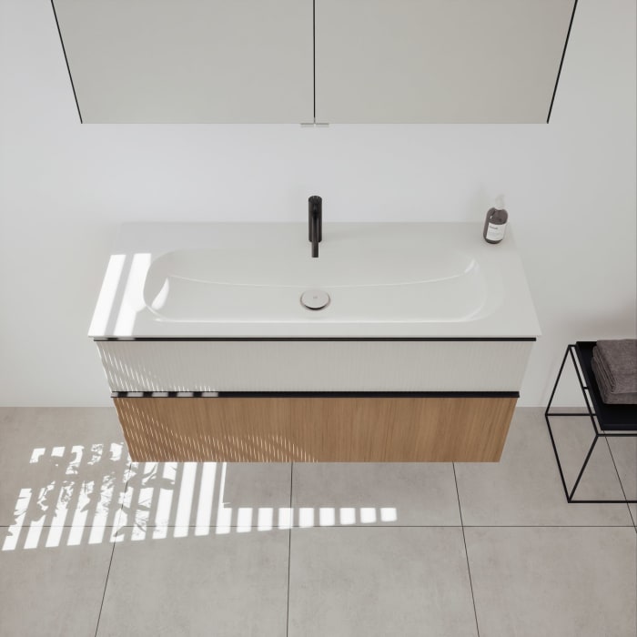 burgbad Fiumo 2.0 Badmöbelset 122 cm mit Waschtisch mit Unterschrank mit Griff G0200 und Spiegelschrank