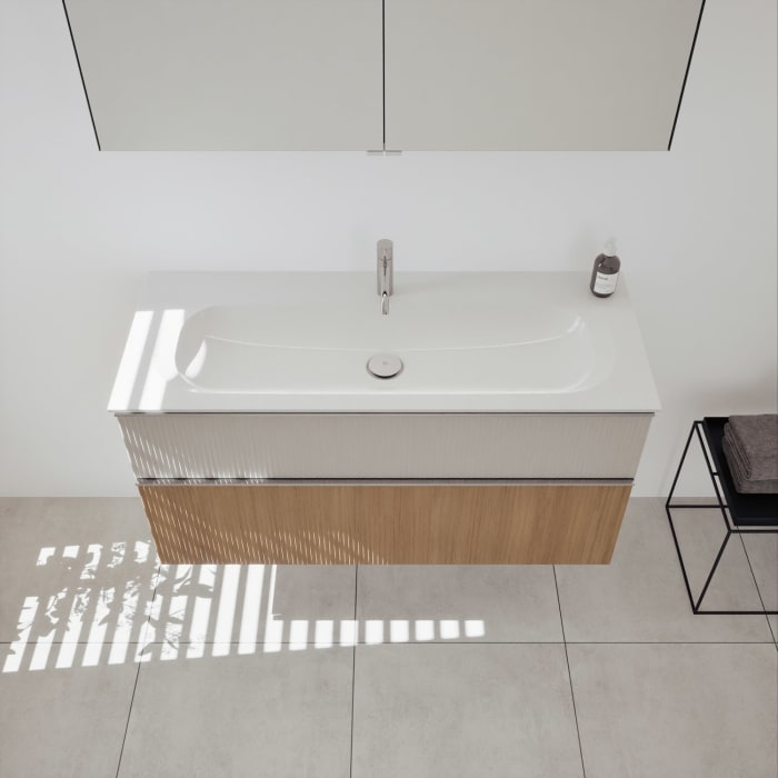 burgbad Fiumo 2.0 Badmöbelset 122 cm mit Waschtisch mit Unterschrank mit Griff G0146 und Spiegelschrank