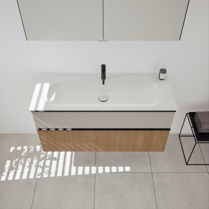 burgbad Fiumo 2.0 Badmöbelset 122 cm mit Waschtisch mit Unterschrank mit Griff G0200 und Spiegelschrank