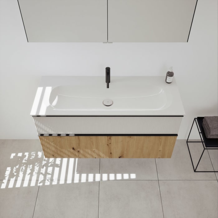 burgbad Fiumo 2.0 Badmöbelset 122 cm mit Waschtisch mit Unterschrank mit Griff G0200 und Spiegelschrank