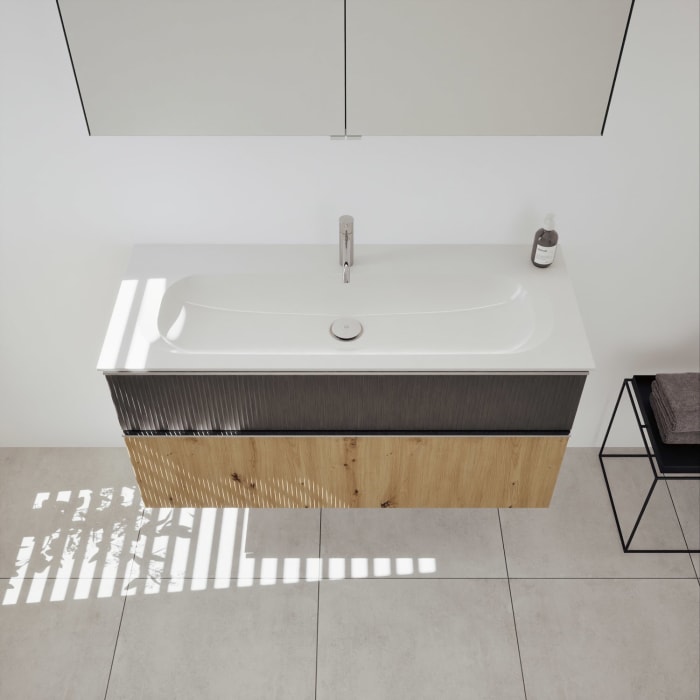 burgbad Fiumo 2.0 Badmöbelset 122 cm mit Waschtisch mit Unterschrank mit Griff G0146 und Spiegelschrank