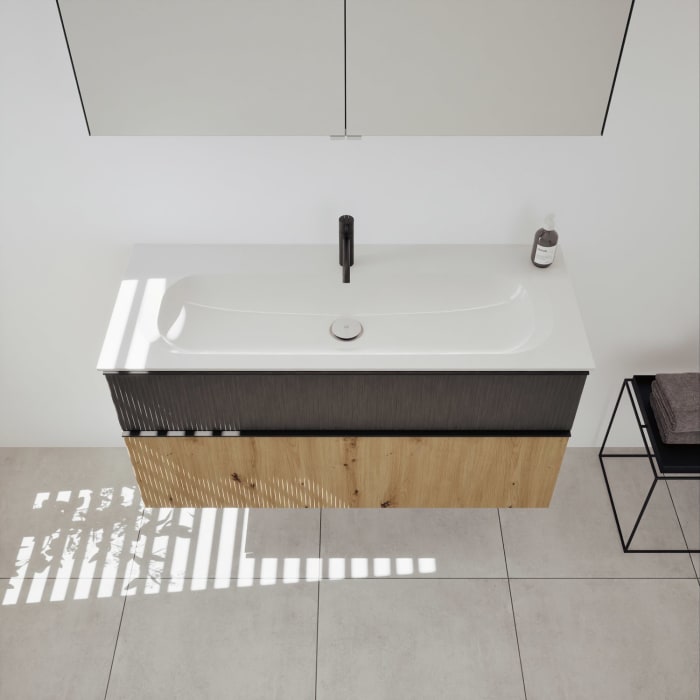 burgbad Fiumo 2.0 Badmöbelset 122 cm mit Waschtisch mit Unterschrank mit Griff G0200 und Spiegelschrank